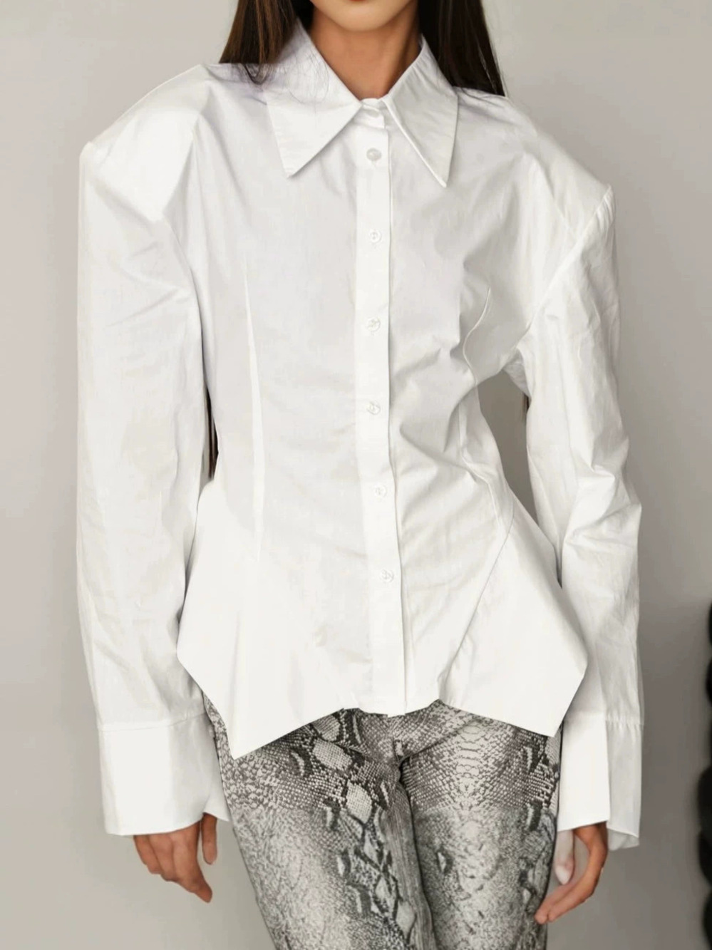 Forever 21 Shoulder Pad Fitted Waist Cotton Shirt Fall Oversized Collar Blouse